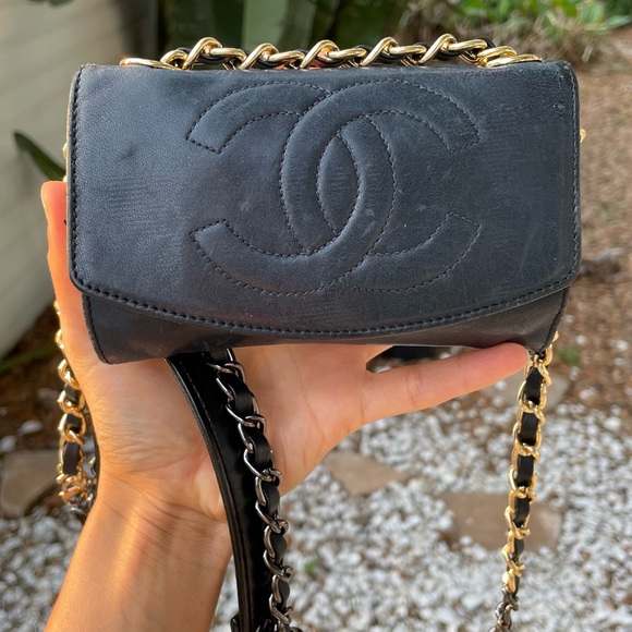 CHANEL Handbags - Chanel CC 90s Two Tone Gun Metal/Gold Tone Wallet on Chain w/Dust Bag